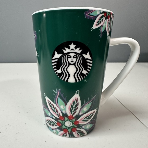 Starbucks Other - Starbucks 2020 Dark Green Siren Logo Tropical Flowers Coffee Mug Tea Cup 12oz